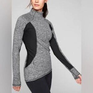 ATHLETA Running Wild Track Jacket Black Gray Marled Knit 1/2 Zip  Sz  M(e5